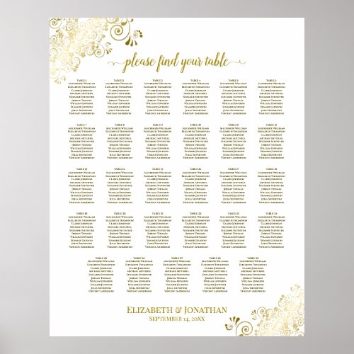 Gold Frills 29 Table Wedding Seating Chart White