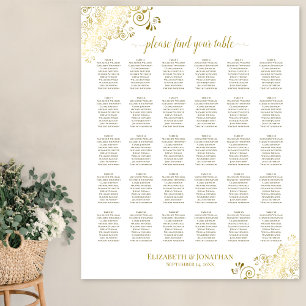 Gold Frills 30 Table Wedding Seating Chart White