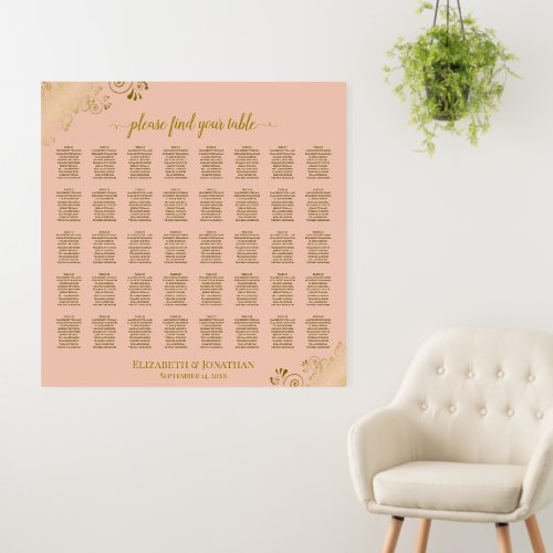 Gold Frills 40 Table Peach Wedding Seating Chart Foam Board