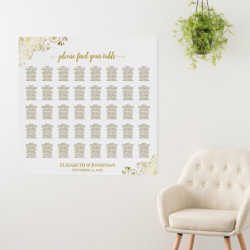 Gold Frills 40 Table White Wedding Seating Chart Foam Board