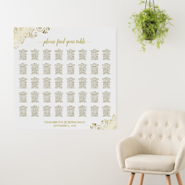 Gold Frills 40 Table White Wedding Seating Chart Foam Board (In Situ (Wall))