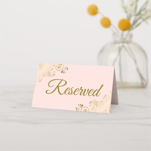 Gold Frills Blush Pink Elegant Wedding Reserved Place Card
