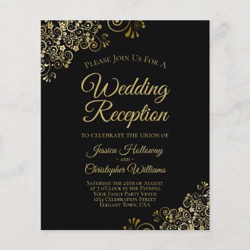 Gold Frills BUDGET Black Wedding Reception Invite