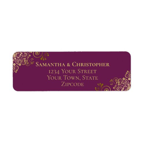 Gold Frills Cassis Purple Wedding Return Address Label
