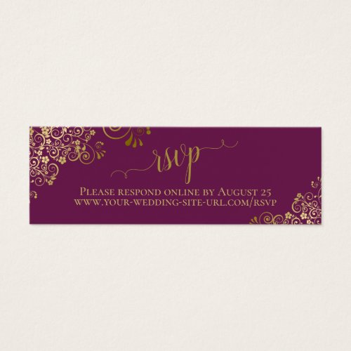 Gold Frills Cassis Purple Wedding RSVP Online Card