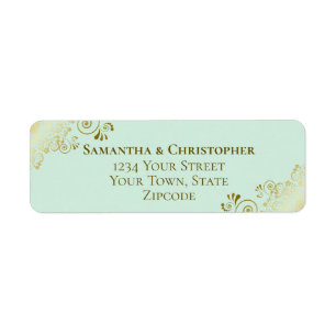 Gold Frills Chic Mint Green Wedding Return Address Label