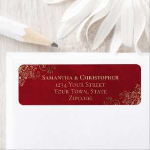Gold Frills Crimson Red Wedding Return Address Label