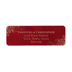Gold Frills Crimson Red Wedding Return Address Label