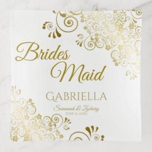 Gold Frills Elegant Bridesmaid Wedding Favor Trinket Tray
