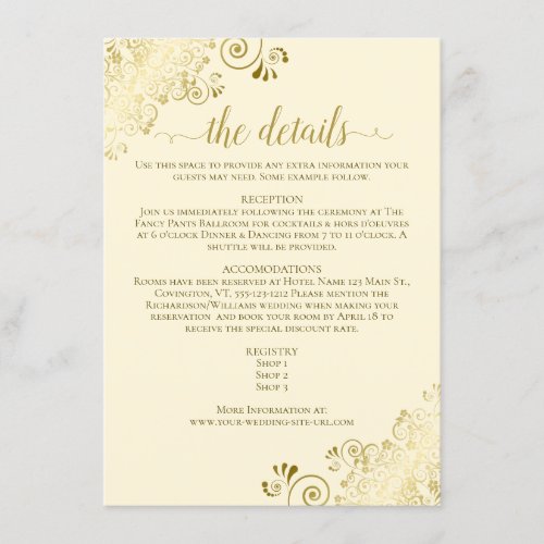 Gold Frills Elegant Gold on Cream Wedding Details Enclosure Card