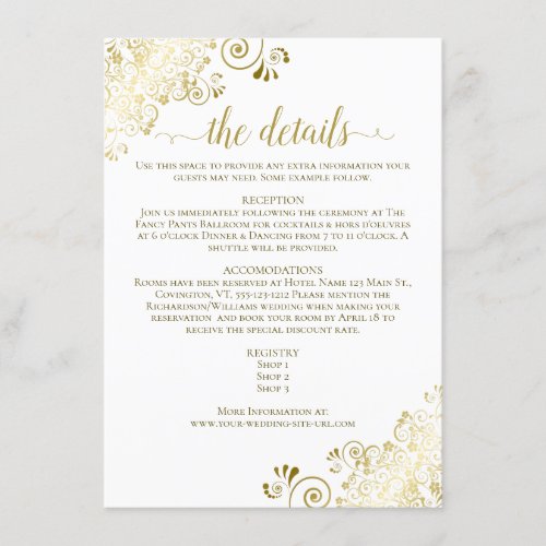 Gold Frills Elegant Gold on White Wedding Details Enclosure Card