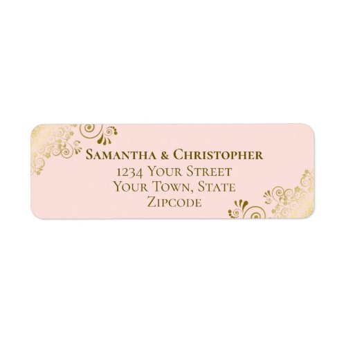 Gold Frills Elegant Pink Wedding Return Address Label