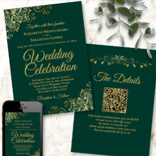 Emerald Green & Gold Wedding Invitations 5 x 7 Cardstock – KMPrintSA