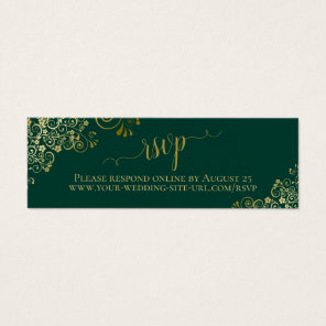 Gold Frills Emerald Green Wedding RSVP Online Card