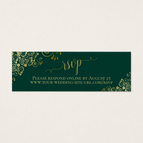 Gold Frills Emerald Green Wedding RSVP Online Card
