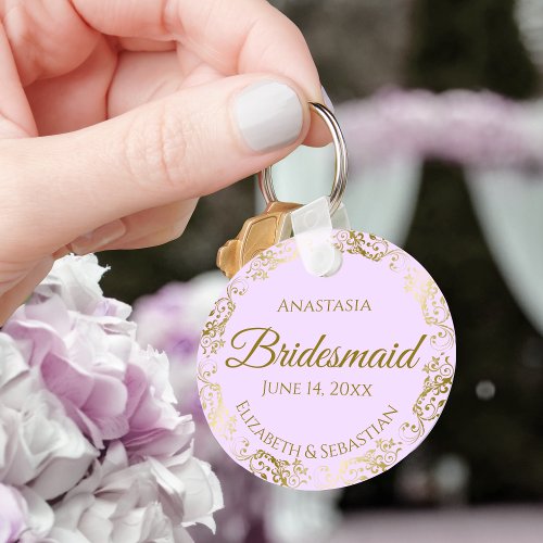 Gold Frills  Lilac Purple Bridesmaid Wedding Gift Keychain