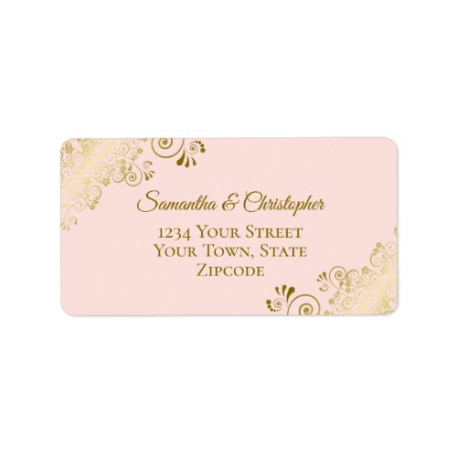 Gold Frills on Blush Pink Elegant Wedding Address Label