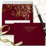 Gold Frills on Burgundy Maroon Elegant Wedding Envelope<br><div class="desc">This beautiful wedding envelope is features a burgundy, maroon, or wine red colored background with gold floral curls and swirls on the inside flap. There is a printed return address on the back flap in fancy script lettering. The design is understated and simple, yet classic, chic and ornate. Perfect way...</div>