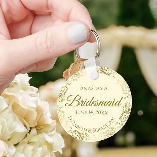 Gold Frills on Cream Bridesmaid Wedding Gift Keychain