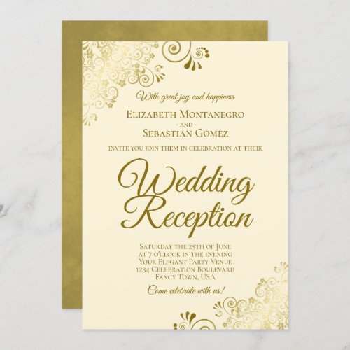 Gold Frills on Cream Elegant Wedding Reception Invitation