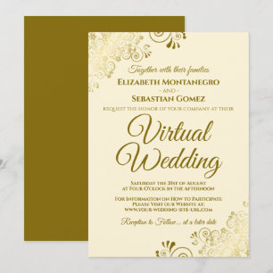 Gold Frills on Ivory Cream Elegant Virtual Wedding Invitation