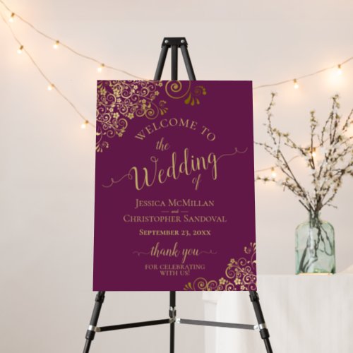 Gold Frills on Magenta Elegant Wedding Welcome Foam Board