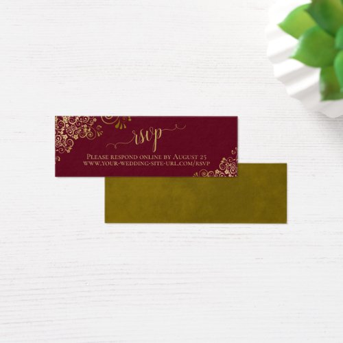 Gold Frills on Maroon Wedding RSVP Online Card