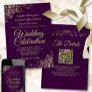 Gold Frills on Plum Purple Elegant QR Code Wedding Invitation