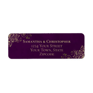 Gold Frills on Plum Purple Wedding Return Address Label