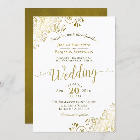 Gold Frills on White Elegant Calligraphy Wedding Invitation | Zazzle.com