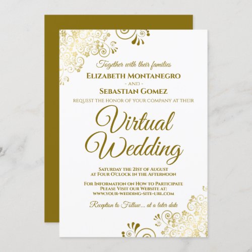 Gold Frills on White Elegant Virtual Wedding Invitation