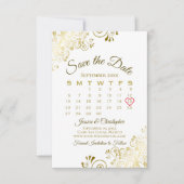 Gold Frills on White Elegant Wedding Calendar Save The Date (Front)