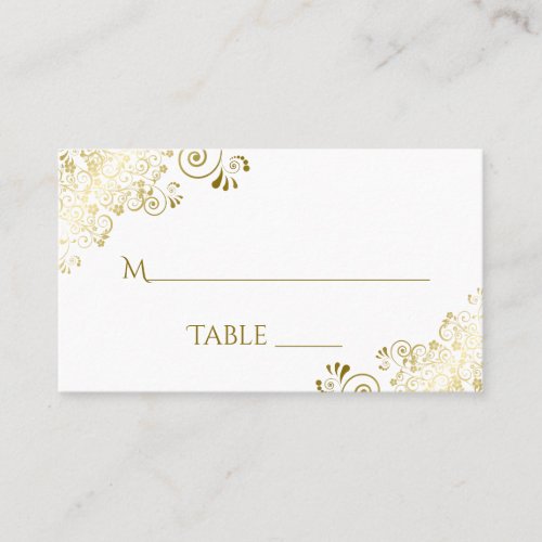 Gold Frills on White Elegant Wedding Escort Card