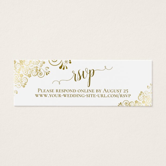 Gold Frills on White Wedding RSVP Online Card (Front)
