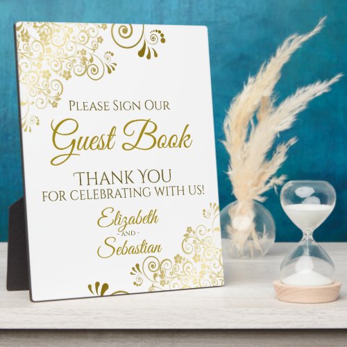Gold Frills Please Sign Our Guest Book Wedding Plaque