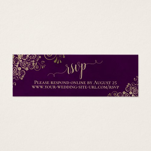 Gold Frills Plum Purple Wedding RSVP Online Card