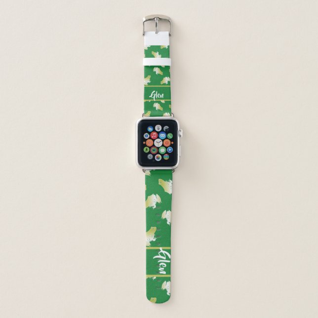 Gold frogs on green apple watch band (Front)