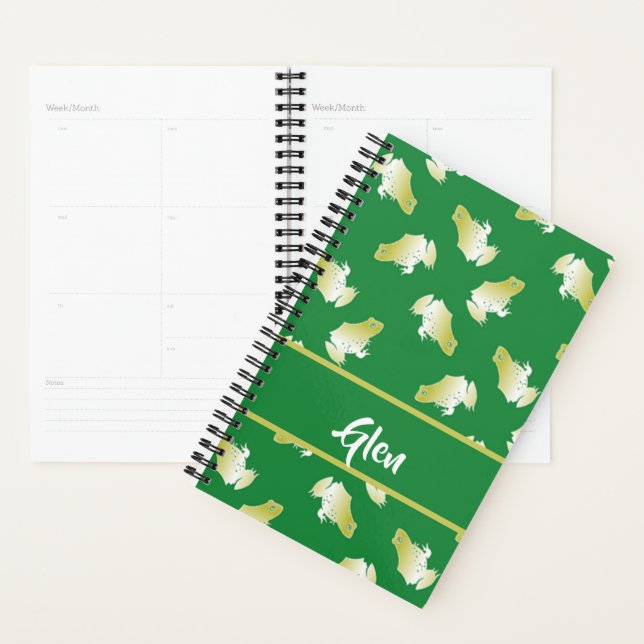 Gold frogs on green planner (Display)