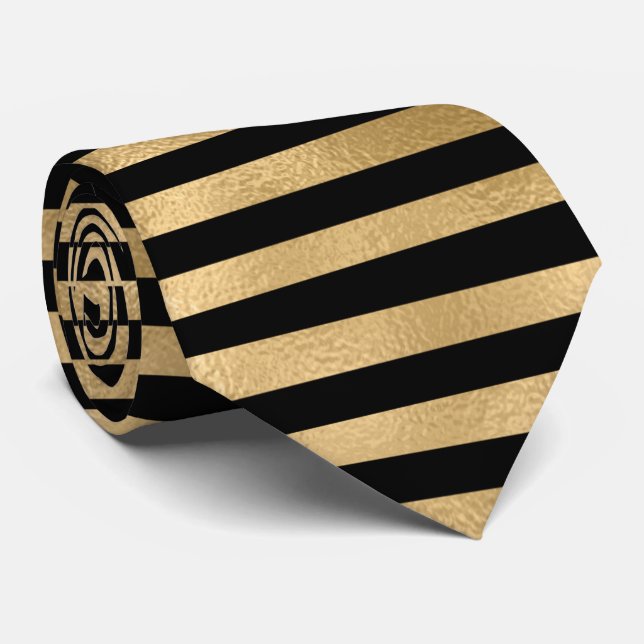 Gold Frozen Background Black Stripes  Neck Tie (Rolled)