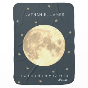 Gold Full Moon & Stars Navy Blue Boy Milestone Baby Blanket