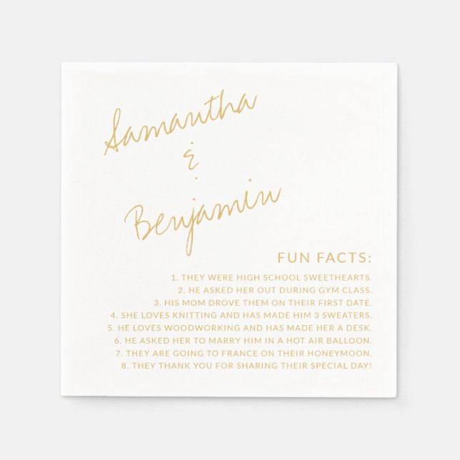 Gold Fun Facts About Bride and Groom Wedding Napkins (Front)