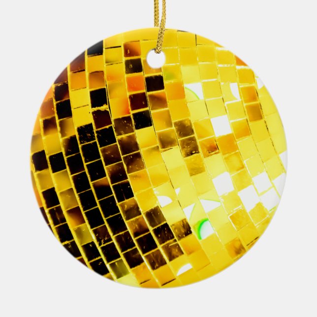 Gold Funky Disco Ball Ceramic Ornament (Front)