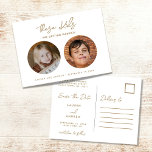 Gold Funny Kids Photo Script Wedding Save the Date Announcement Postcard<br><div class="desc">Save the date cards for the fun couple who can't wait to celebrate their wedding with family and friends. Funny "these kids are getting married". Design is personalized with your childhood pictures,  names and wedding date.</div>