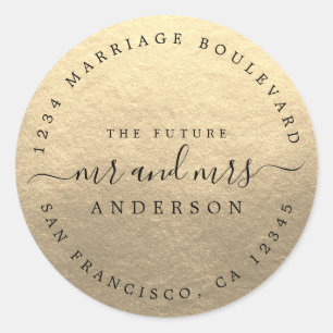 Gold Future Mr Mrs Wedding Return Address Classic Round Sticker