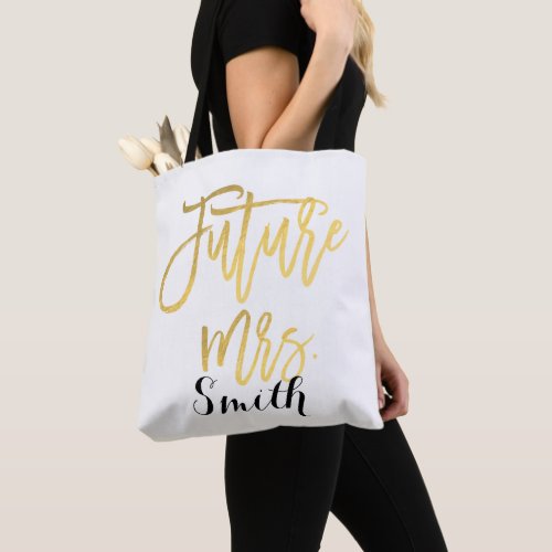 Gold Future Mrs Personalized Wedding Engagement Tote Bag
