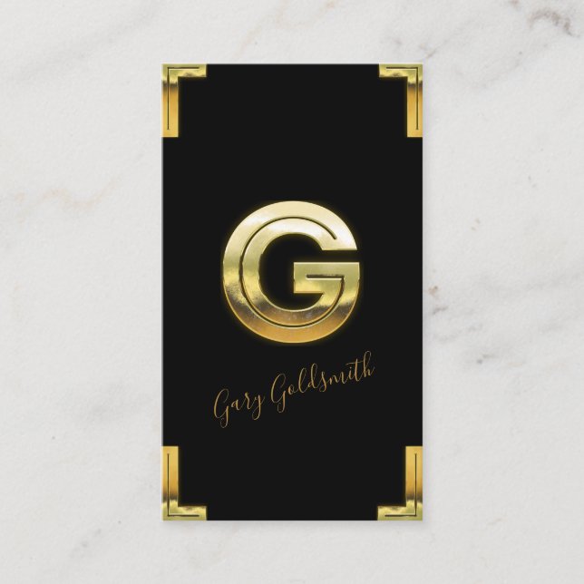 Gold G Initial and Borders Business Card (Front)