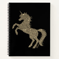 Gold Galaxy Unicorn Black Notebook by Mei Yu