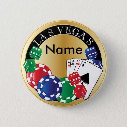 Gold Gambler Las Vegas _ Dice Cards Poker Chips Pinback Button