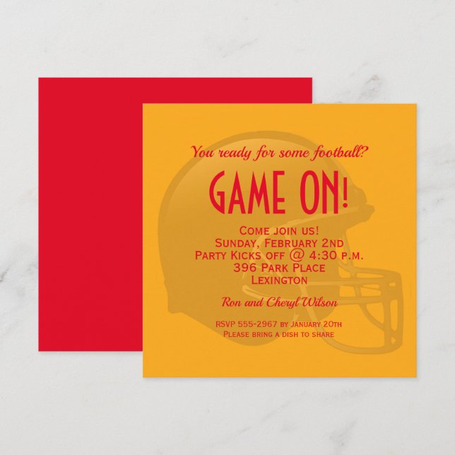 Gold Game Day Football Helmet Party Invitations (Front/Back)