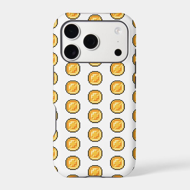 Gold Gaming Coin 8-Bit Pixel Style Pattern Iphone Case (Back)